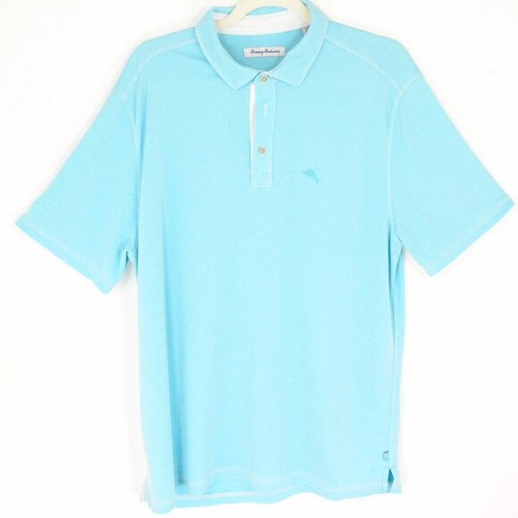 Tommy Bahama Swordfish/Marlin Polo Shirt Light Blue w/ White Stripes Mens Large - Picture 1 of 3